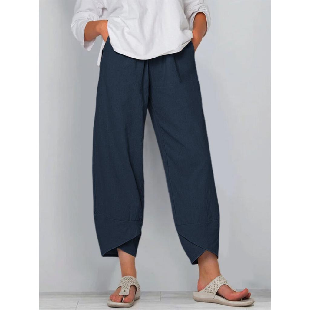 Solid Color Plus Size Women's Simple and Loose Casual Cropped Pants Plain Wide Leg Harem Pants