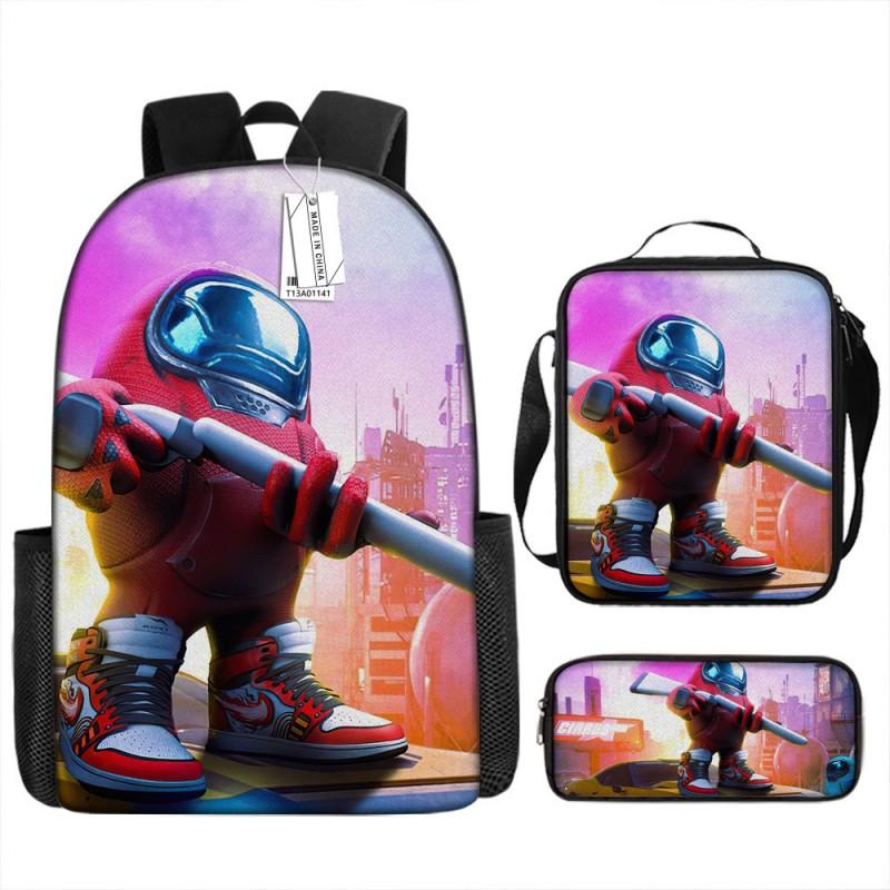 Among Us Themed School Backpack Set Kids - 3PCS Shoulder Bag Pencil Case Oxford Fabric Breathable Waterproof