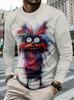 Fun Graphic Alert! Monster Print Long-sleeve T-shirt, Casual Trendy Men's Top.