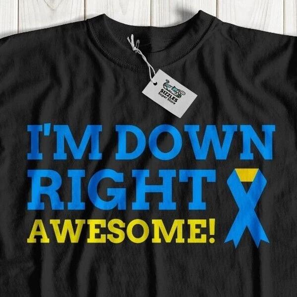 Unisex Down syndrome Awareness T-Shirt Extra Chromosome Gifts Ribbon Parent L