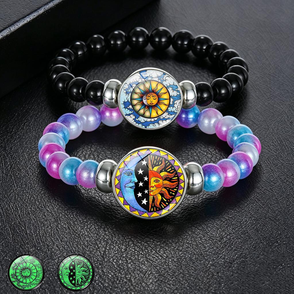 1Pc Glow In Dark Sun Moon Lover Couple Bracelet, Handmade Beaded Braided Unisex