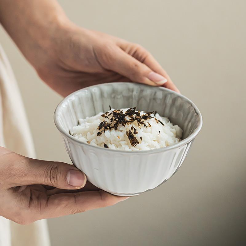 French Retro Ceramic Rice Bowl Creative Striped Fruit Salad Bowl Premium Simple Home Daily Porridge Soup Bowl