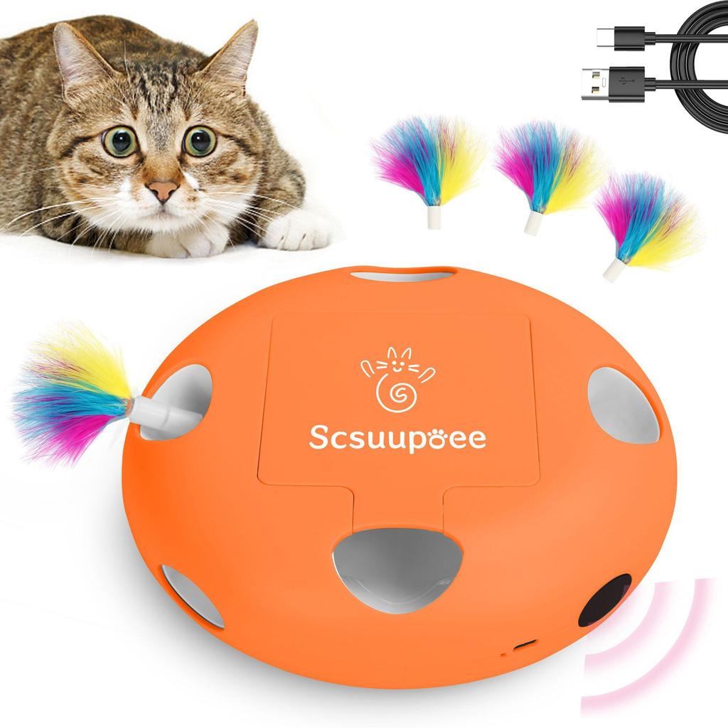 Electric Rotating Cat Turntable Toy Rechargeable Smart Interactive Teaser Stick Automatic Self Play Pet Toy