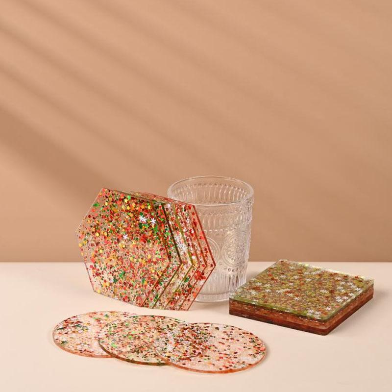 6 Pieces Christmas Transparent Acrylic Bar Coaster Gold Foil Modern Coaster Beverage Mat Plate Creative Carpet Mark Coaster