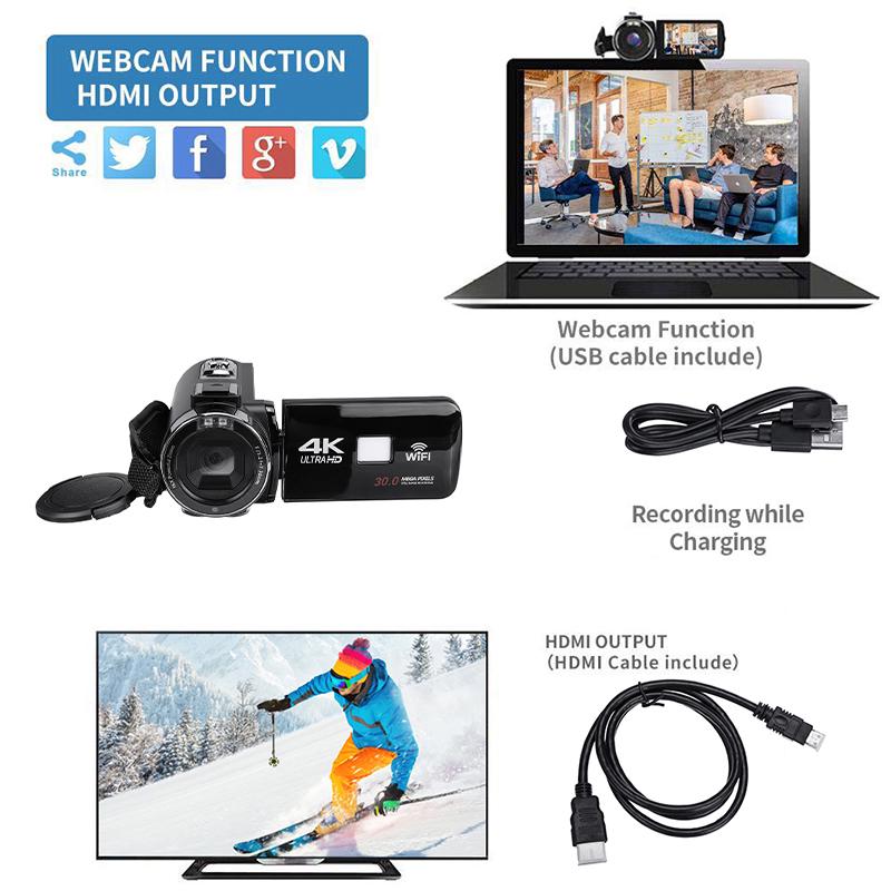 Professional 4K Full HD Camcorder Vlog Video Camera WIFI LCD Digital Camcorder Support External Lens and Microphone Stabilizer NEW