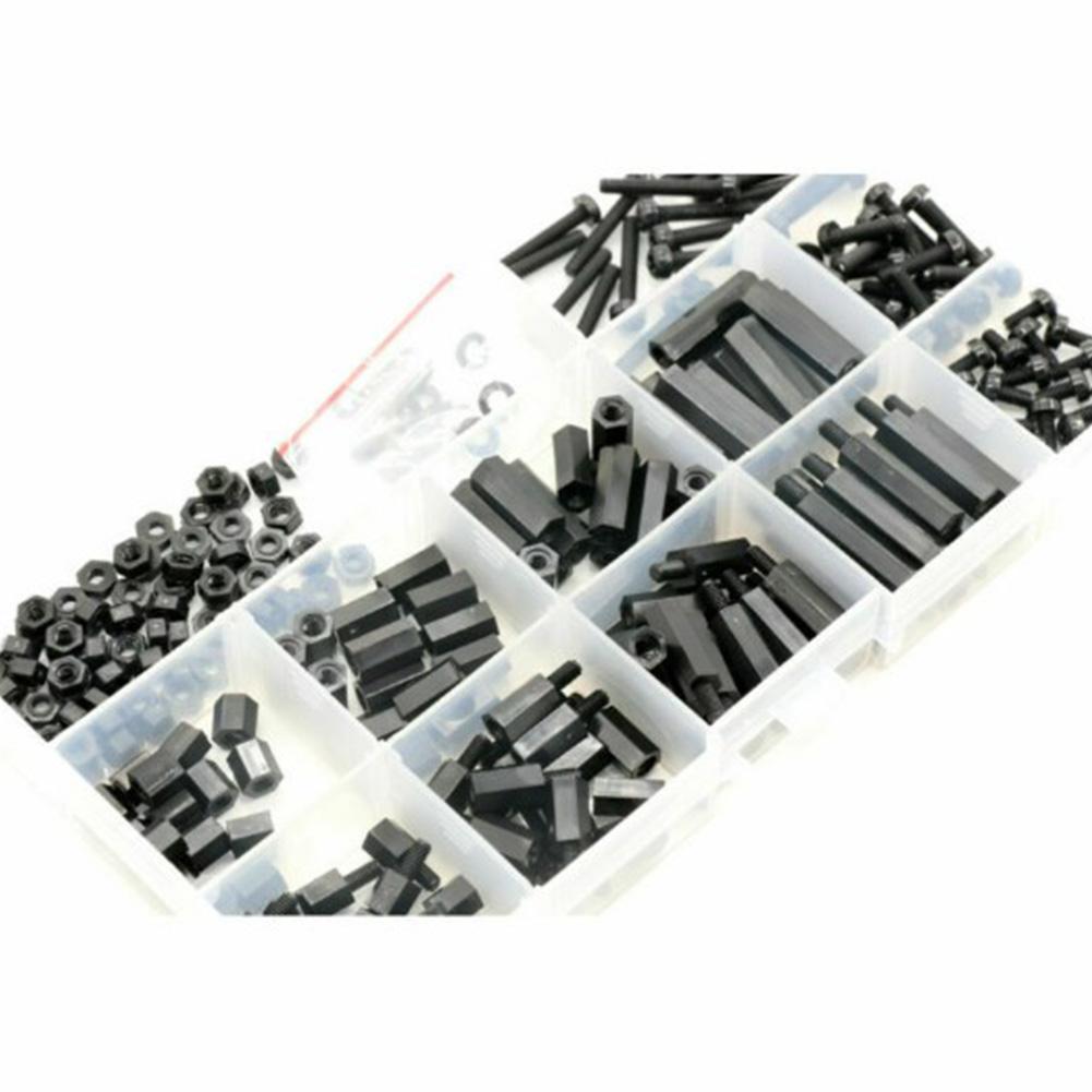 260pcs M3 Nylon Hex Spacer Screw Nut Assortment Kit Standoff Plastic Black