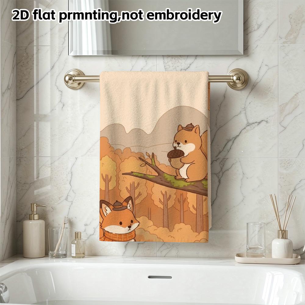 Fox And Squirrel Fall Towel Soft Absorbent Daily Hand Towel