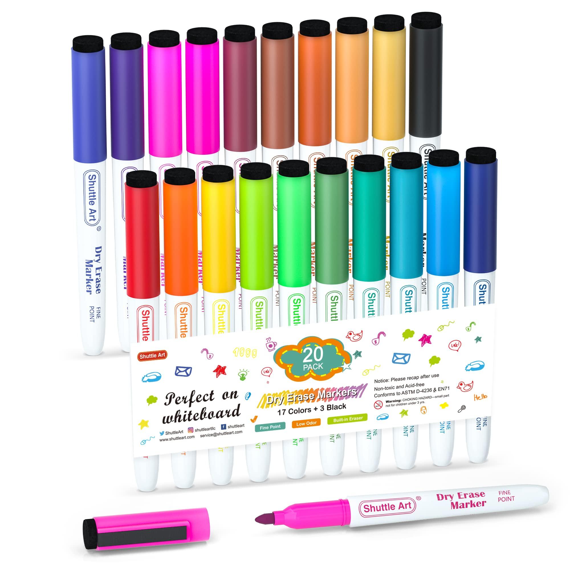 

Shuttle Art Whiteboard Erasable Marker Set of 20 Eraser For For Work and Schools Markers, Pens, Colors, Magnetic, Included, Whiteboards, белый