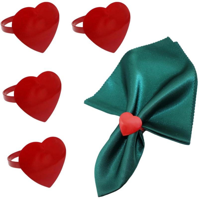 4Pcs Valentine'S Day Love Napkin Circle Dining Table Heart Shaped Tissue Buckle Wine Bouquet Ring Party Decoration Ornament