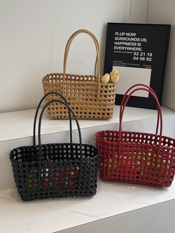 Hand-Woven PVC Shoulder Bag: French-Style Basket for Beach or Market