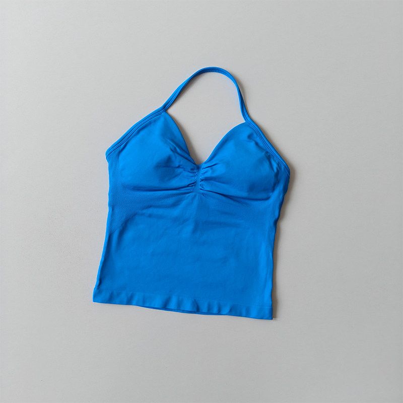 European and American Style Sexy Halter Neck Backless Push-Up Sports Bra Women's Yoga Top Fitness Pilates Tight-Fitting Long Tank Top