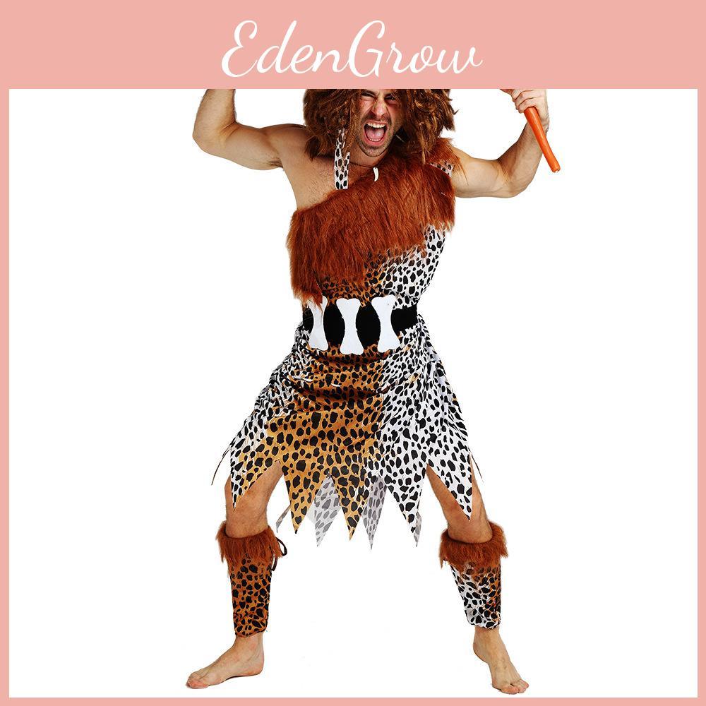 Trendy Unisex Primitive Costume For Couples Featuring Fun Bone Design Ideal For Stage Performances