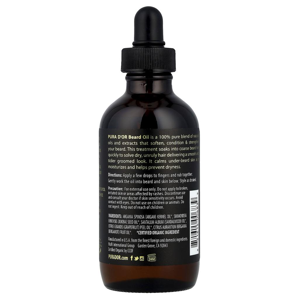 Pura D'Or, Beard Oil, 118Ml(4Fl Oz)