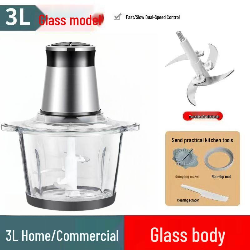 Stainless Steel Electric Meat Grinder & Multi-function Food Processor with Dough Kneading, Garlic Paste, and Vegetable Shredder