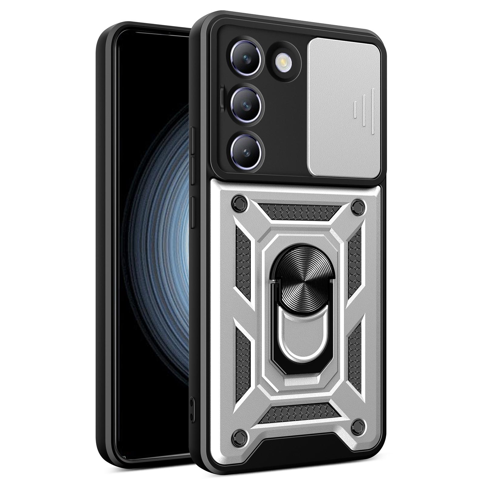

For vivo Y200e 5G Case with Slide Camera Lid PC+TPU Kickstand Phone Cover B