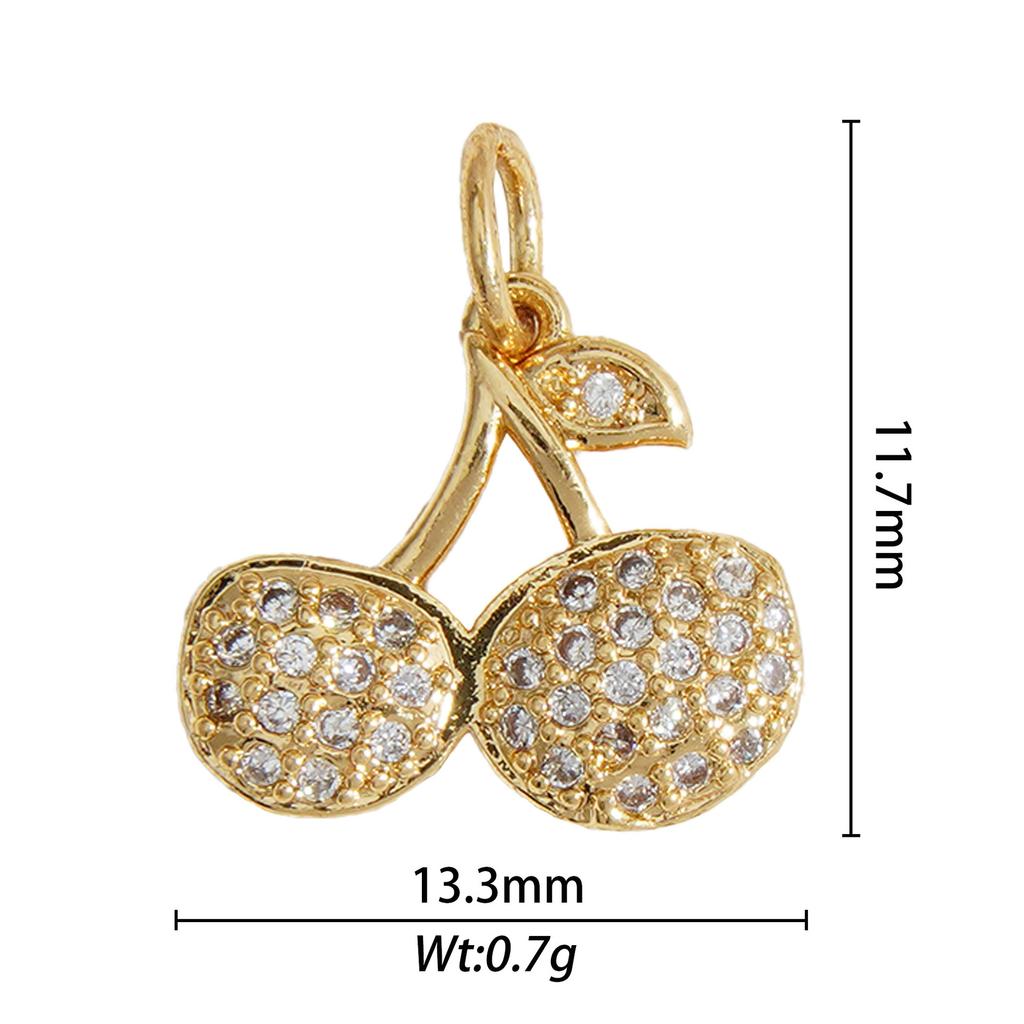 Hot Sale Custom Gold Plated Brass Zircon Paved Strawberry Lemon Cherry Apple Watermelon Pendant Charms DIY Jewelry Making