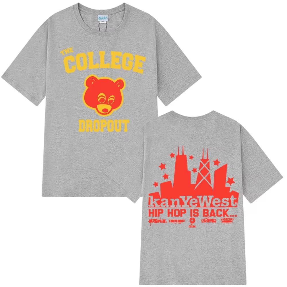 Kanye West College Dropout Koszulka Muzyczny Album Nadruk Harajuku Unisex Koszulki Unisex z Krótkim Rękawem Codzienne Hip Hop Streetwear Koszulki