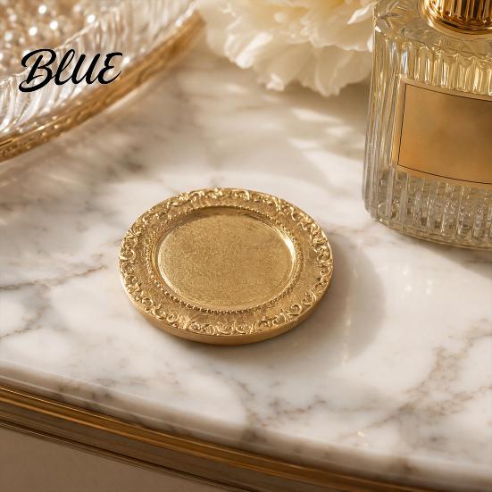 Resin Jewelry Tray Wear-Resistant Desktop European Pattern Embossed with Vintage Golden Gloss Organizer Decorative Gilded Finish for Candles
