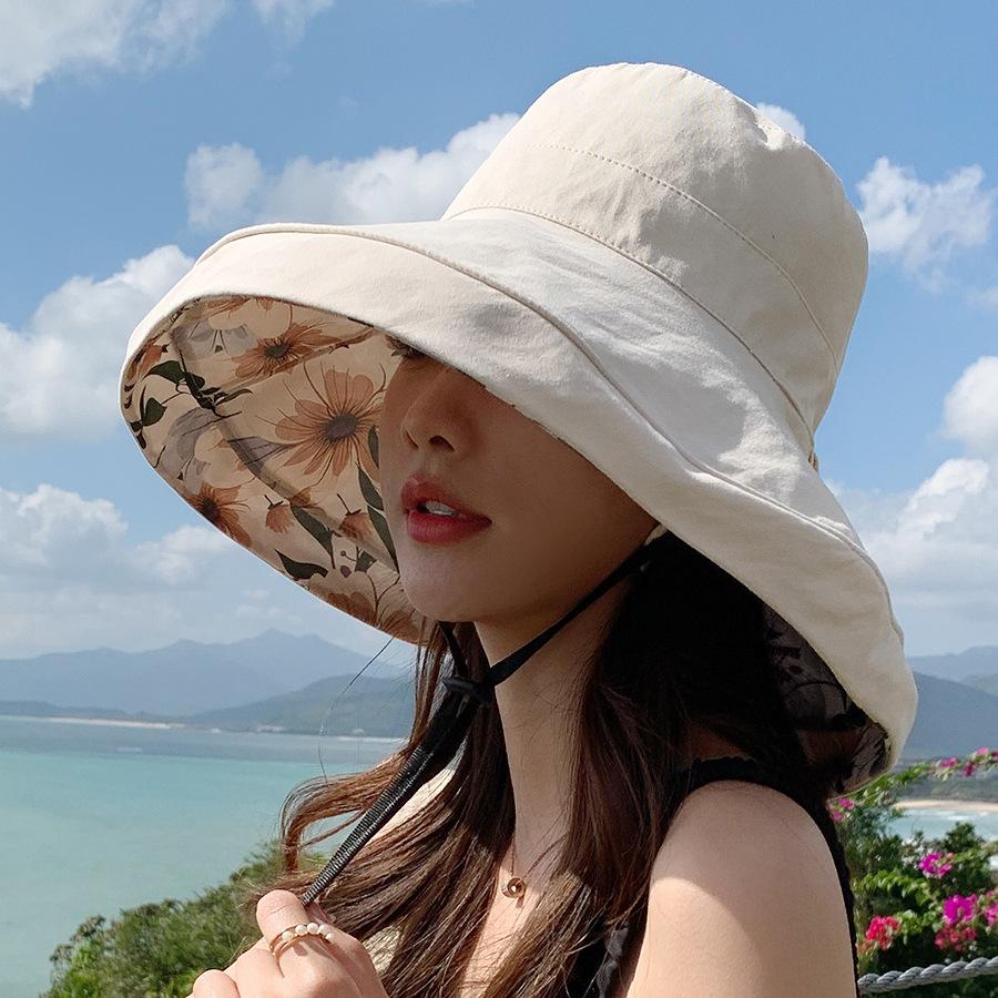 Panama Hats Spring and Summer Women's Double Sided Printed Fisherman Bucket Basin Sun Hat Big Brim Fashion Hat Outdoor Cap H18