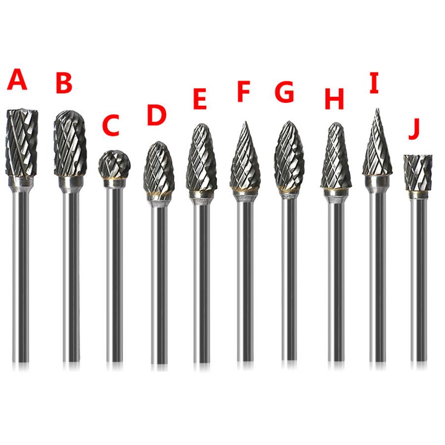 10Pcs 1/8" Tungsten Carbide Burr Rotary Drill Bits Tools Cutter Files Set Shank