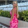 Floral Embroidery O-neck Backless Sleeveless Female Dresses Slim Hip Package Party Lady Evening Robe