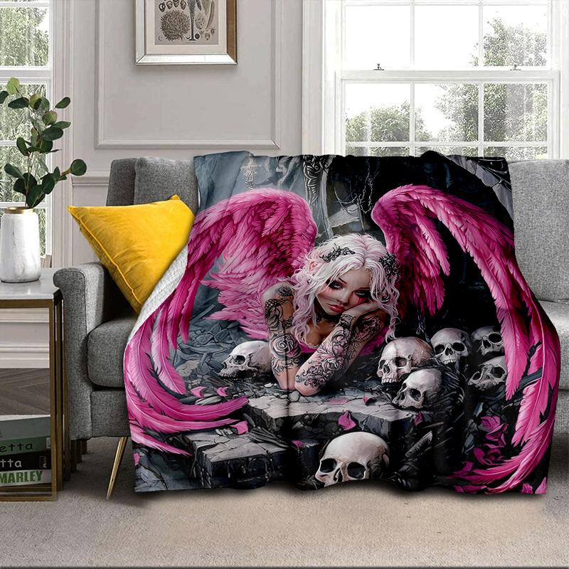 Ätherische rosa Engelskopf Decke Flanelldecke für Bett, Sofa, Camping, Wandern, Picknick Zubehör, Geschenk für Familie Fan Geschenke