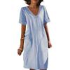 Damen Sommerkleid V-Ausschnitt Kurze Ärmel Knielanges Kleid Lässige Alltagskleidung Midikleid