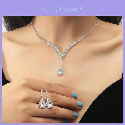 Water Drop Pendant Necklace And Earrings Set With Rhinestones For Elegant Bridal And Formal Wear