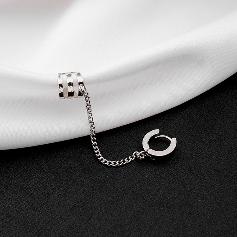 Orecchini a clip con catena a nappa in acciaio inossidabile color argento alla moda hip-hop per uomo donna piercing finto ear cuff gioielli per feste regali