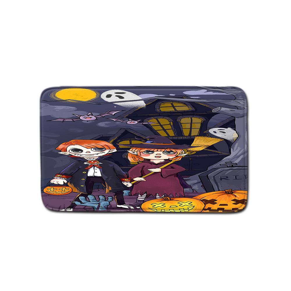 Halloween Shower Curtain Floor Mat Combination Four-Piece Set Bathroom Toilet Carpet Shower Room Foot Mat