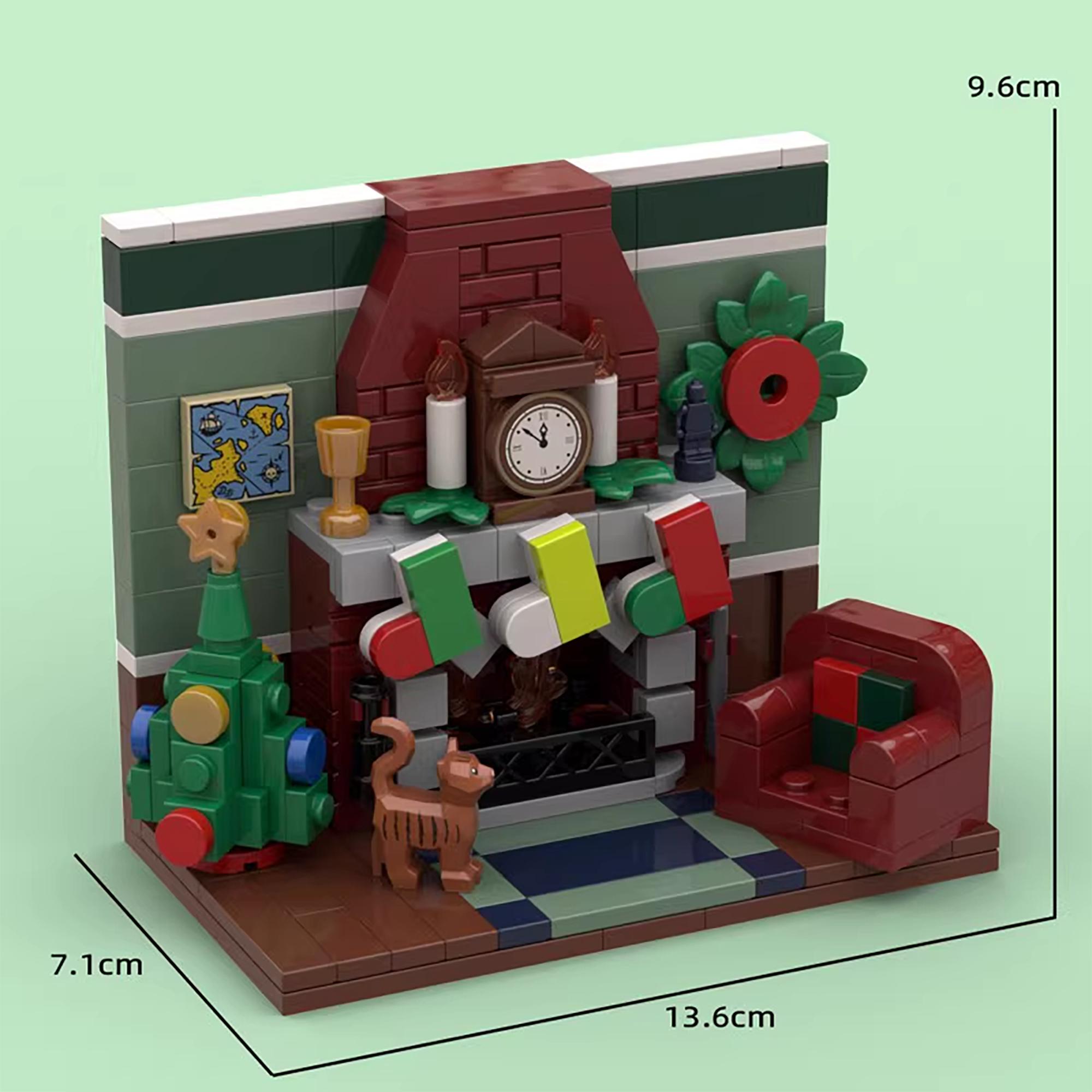 MOC Christmas Eve Warm Fireplace Small Particle Assembly Building Blocks Puzzle Toy