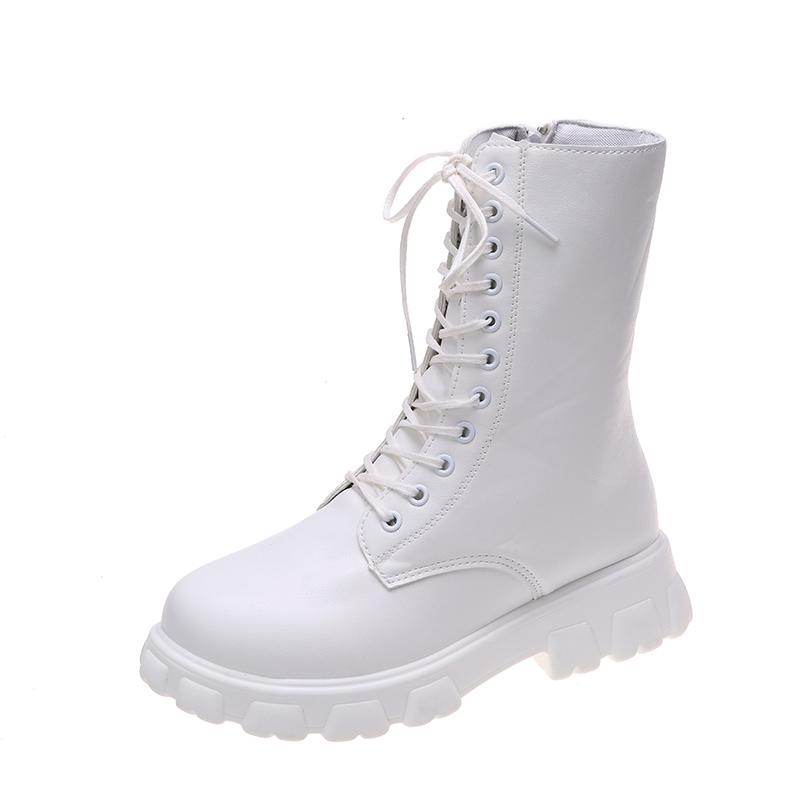 Boots Women 2025 Autumn Winter PU Leather White Ankle Boots Motorcycle Botines Female Chunky Heels Platform Boots Botas Mujer