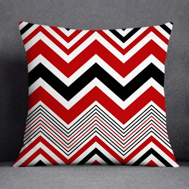 Red Geometric Pattern Double-Sided Printed Pillow Cover Short Plush Suitable Living Rooms Bedrooms Sofas Throw Cushion Cover