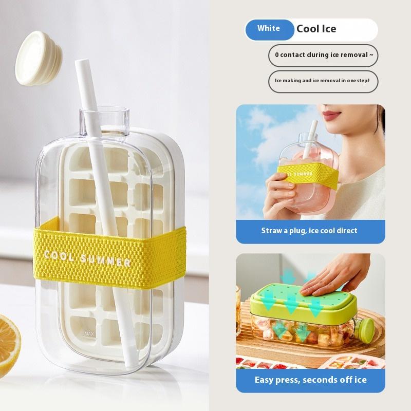Ice Tray with Straw Food Grade 2 in 1 Ice Making Mold Ice Drink Bottle Silicone Ice Tray Outdoor Beverage Cup