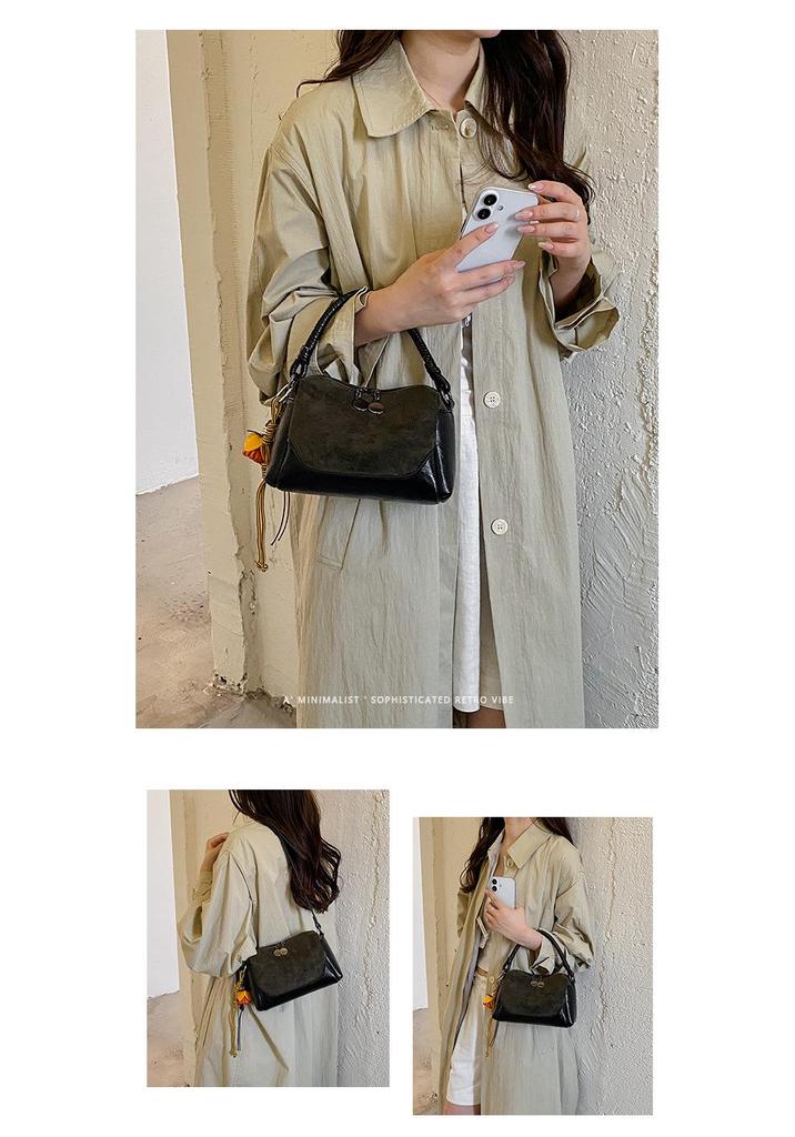 Retro Maillard Frosted Color Block Shoulder Bag - 2026 Early Autumn Women's Crossbody for Casual Commute