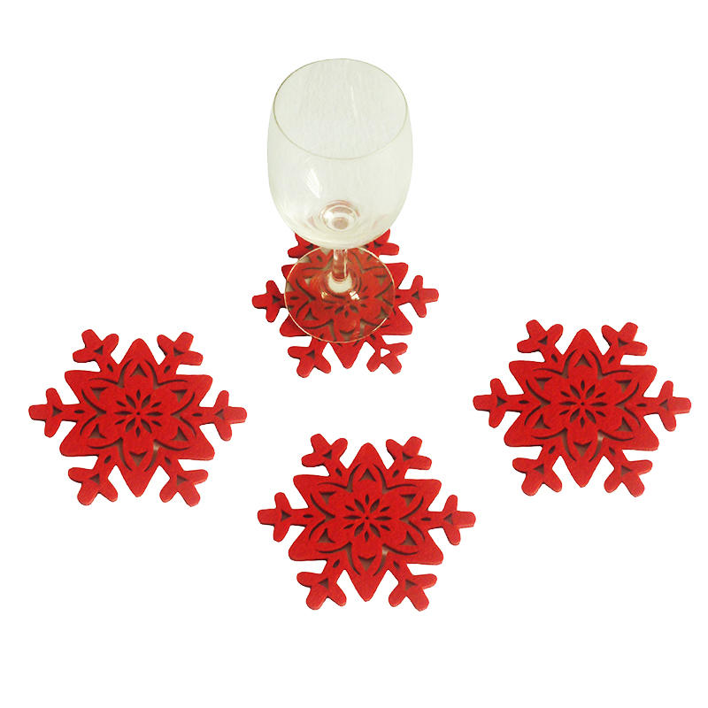4pcs Christmas Circular Coaster Shape Of Snowflake Christmas Tree Felt Cup Mat X-Mas Party Decoration Table Accessories Pad