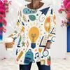Women Plus Size Round Neck Long Sleeve Cartoon Excavator Printed Loose Longline T Shirt With Pockets