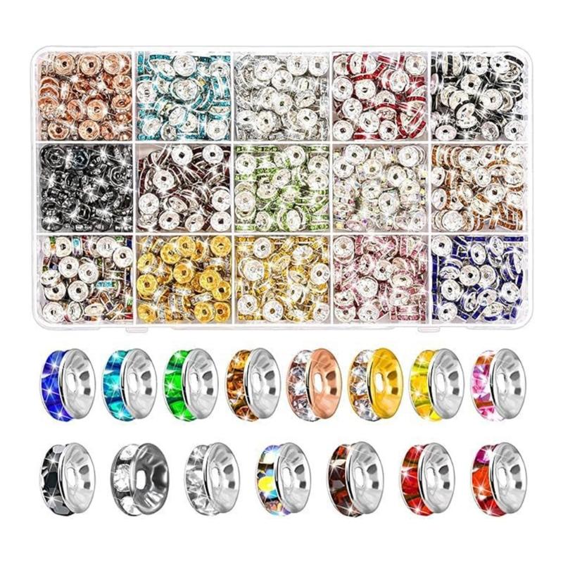 600/720/900Pcs Rhinestones Spacer 8mm Sparkling Rondelle Spacer Beads Flat Round Beads for Bracelets Jewelry Making