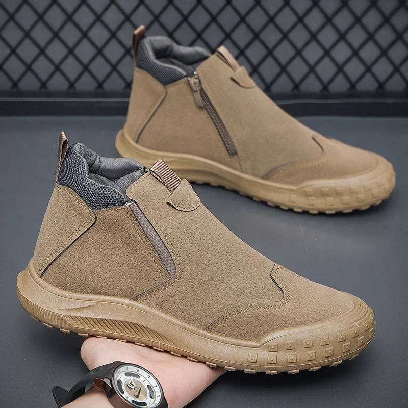Casual Men's Boots Sneaker Classic Men Ankle Boots Anti-slip Zip Male Boot Outdoor High-top Man Sneakersround Toe Work Boots