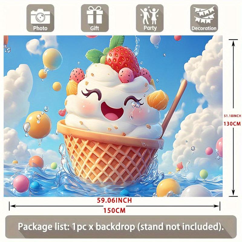 A whimsical cartoon ice cream wall decoration - a vibrant polyester banner, perfect for families.