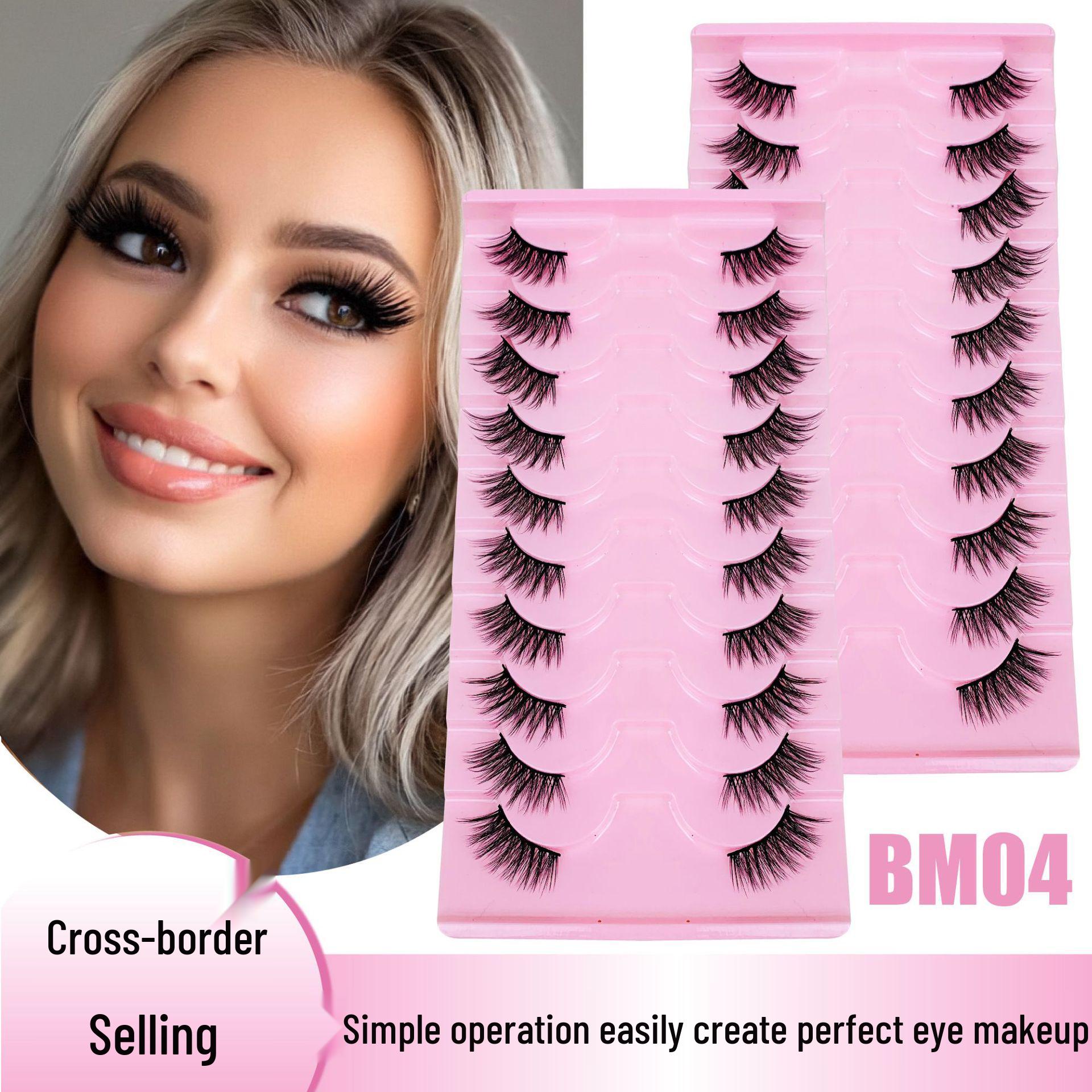 

10-Pair Pack Natural Half Eyelashes - European & American Style for Daily Makeup