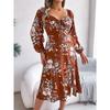 Spring Summer Sexy Tie Knot Floral Long Sleeve Split Dress Women's Dresses Skirt
