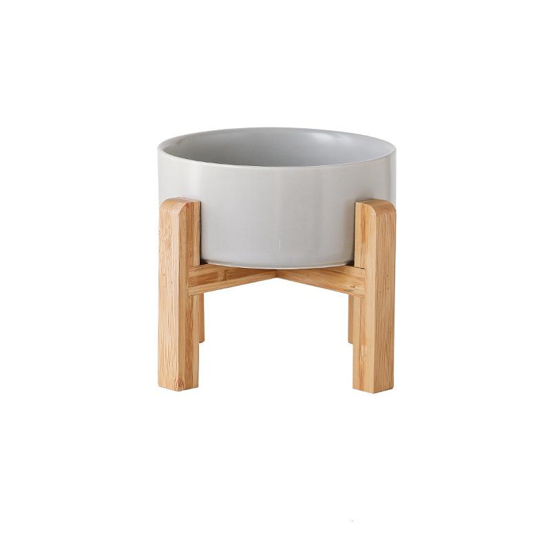 Ceramic Salad & Noodle Bowl Set with Wooden Stand - Black