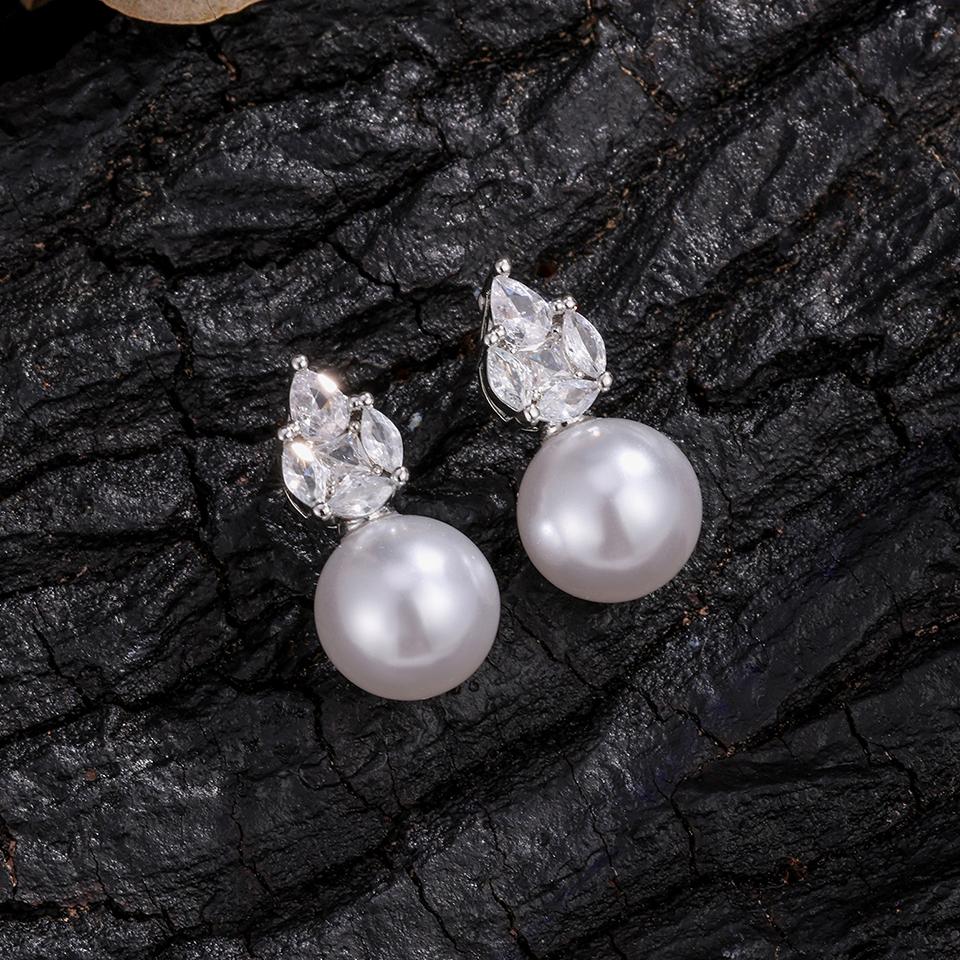 ZAKOL Fashion Water Drop CZ Zircon Imitation Pearl Stud Earrings For Women Elegant Wedding Party Bridal Jewelry