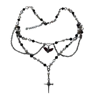 Delicate Crosses Pendant Necklace Trendsetting Multi Layer Necklace Charm Adornment for Alternative Fashion Lovers