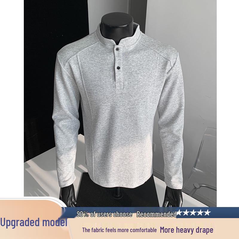 Men's Long Sleeve American Polo Henley Shirt - Spring/Autumn Trendy Cleanfit Base Layer Sweatshirt