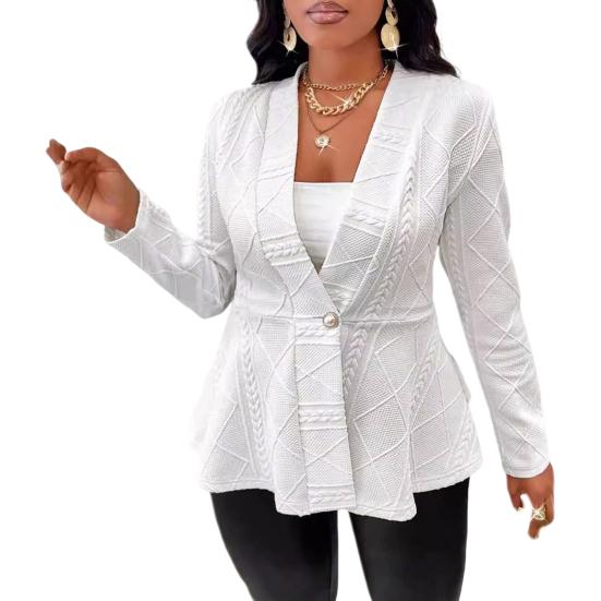 

Осенне-зимний женский пиджак на одну пуговицу, текстурированный жаккард, однотонный, средней длины, глубокий V-образный вырез, длинные рукава, формальный деловой стиль, женская дорожная куртка XL белый