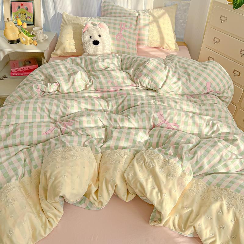 Ložní souprava ve stylu princezny Čtyřdílná sada Prodyšná Pohodlná Prané prostěradlo Přikrývka Povlak na polštář