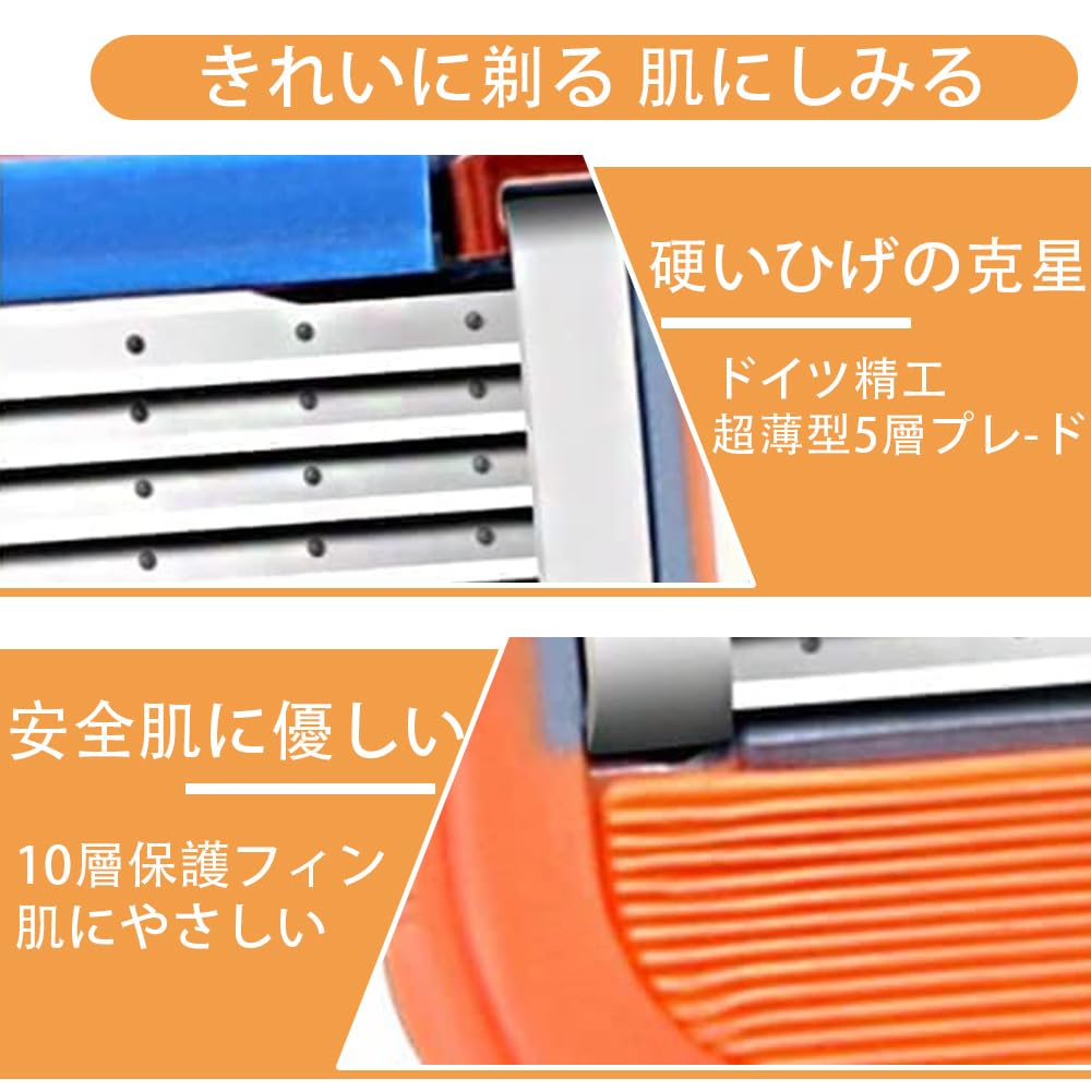 Gillette Compatible Replacement Blades for Fusion and ProGlide Shaving Machines Hypoallergenic Razor 16 - & Friction-Reducing Design, 5-Blade (Orange,