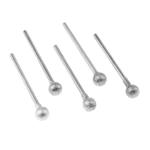 Set of 5 Diamond Burs with Spherical Heads, Grinding Tools, for Polishing and Finishing, 2.35x6mm Shafts